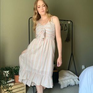 Baby Pink and Blue Maxi Backless High Low Dress